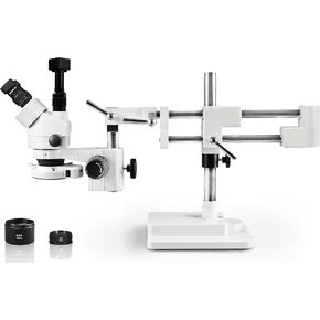 Vision Scientific VS-5FZ-IFR07-5N Simul-Focal Trinocular Zoom Stereo Microscope,10xWF Eyepiece,3.5x-90x Magnification,0.5x &2xAux Lens, Double Arm Stand,144-LED RingLight,5.0MP Digital Eyepiece Camera