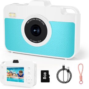 Kids Camera, 1080P Digital Camera for Kids with 16X Digital Zoom, 48MP Kids Digital Camera with Dual Lens, Toddler Camera Toys for Kid Age 3-9, Chritmas Birthday Gifts for Children, 8GB TF Card(Pink)