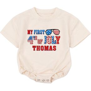 Custom My First 4th Of July Baby Boy Bubble Romper, Fourth Of July Baby Boy Outfit, Newborn First Fourth
