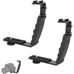 2PCS L Shape Flash Bracket, 1/4 Thread Camera L Bracket Dual Hot Shoes Holder Mount Adapter for DV Microphone LED Light