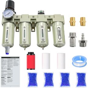 3/4" NPT Industrial Grade 4 Stage Air-Dryer-for-Compressor, Air-Compressor-Water-Separator-System for Plasma Cutter and Paint Spray, 3Filter&1Dryer System,Auto Drain