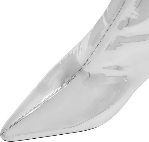 Women's Silver Mirror Boots Fashion Pointed Toe Mid Heel Short Boots Mid-Calf Shoes in Saudi Arabia