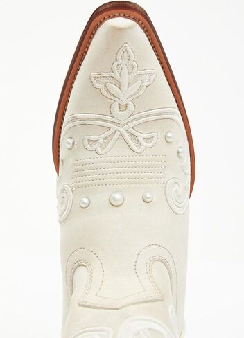 Missheel White Cowboy Boots for Women Mid العجل الزفاف مع اللؤلؤ in Kuwait