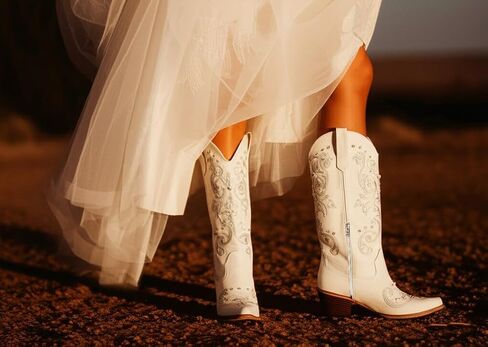 Missheel White Cowboy Boots for Women Mid العجل الزفاف مع اللؤلؤ in Kuwait