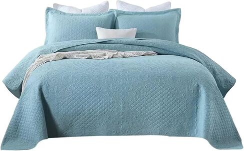 Bed Four Pieces Set 3pcs Luxury Cotton Bedspread on The Bed Plaid Quilted Bed Cover Double bedspreads and coverlets Summer Blanket Mattress Topper(Blu,3pcs 250cmx270cm) in Saudi Arabia