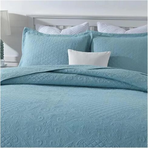 Bed Four Pieces Set 3pcs Luxury Cotton Bedspread on The Bed Plaid Quilted Bed Cover Double bedspreads and coverlets Summer Blanket Mattress Topper(Blu,3pcs 250cmx270cm) in Saudi Arabia