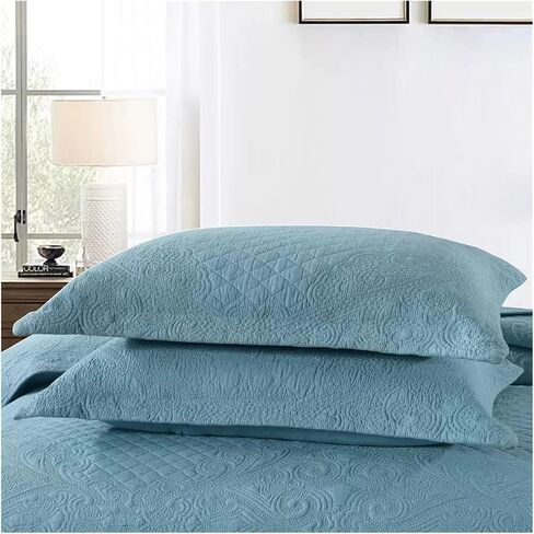 Bed Four Pieces Set 3pcs Luxury Cotton Bedspread on The Bed Plaid Quilted Bed Cover Double bedspreads and coverlets Summer Blanket Mattress Topper(Blu,3pcs 250cmx270cm) in Saudi Arabia
