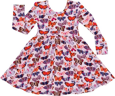 Little Sleepies Long Sleeve Twirl Dress for Girls - Viscose from Bamboo Toddler Dresses w/Pockets & Tagless Comfort in Saudi Arabia