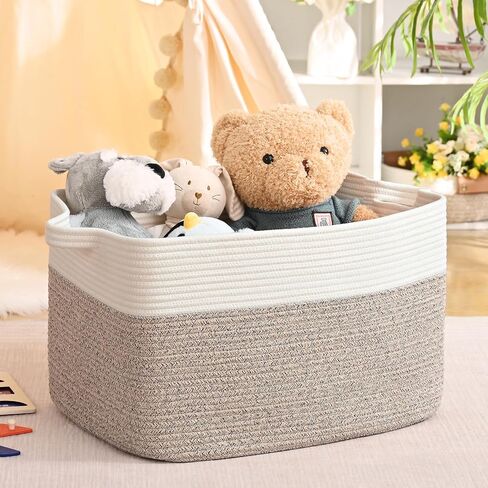 Large Blanket Basket, 60 L Rectangle Storage Baskets for Organizing, Woven Laundry Basket for Blankets, Cotton rope Blanket Storage for Living Room, Nursery Room, Brown in Kuwait