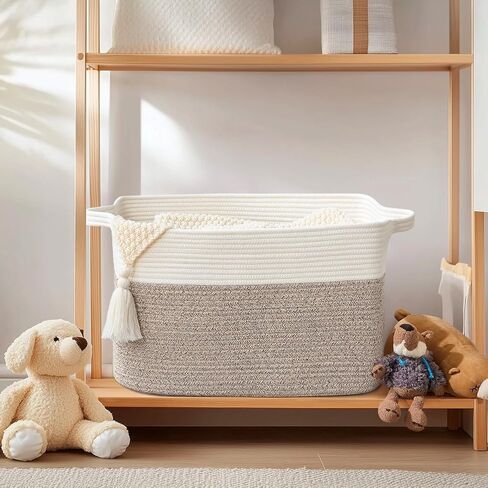 Large Blanket Basket, 60 L Rectangle Storage Baskets for Organizing, Woven Laundry Basket for Blankets, Cotton rope Blanket Storage for Living Room, Nursery Room, Brown in Kuwait