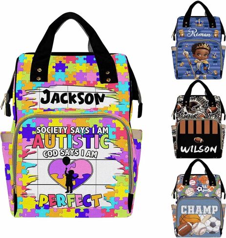 Custom Diaper Bag with Name,Personalized Diaper Bag Backpack &Insulated Water Bottle Mother Gift for Boys Girls,Baby Travel Bag Nursing Diaper Mommy Backpack with Adjustable Shoulder Straps Nappy Bag in Saudi Arabia