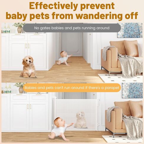 Retractable Baby Gate, 58" W x 33" H Extra Wide Mesh Dog Gate for Stairs, Doorways, Hallways, Outdoor, Indoor(White) in Saudi Arabia