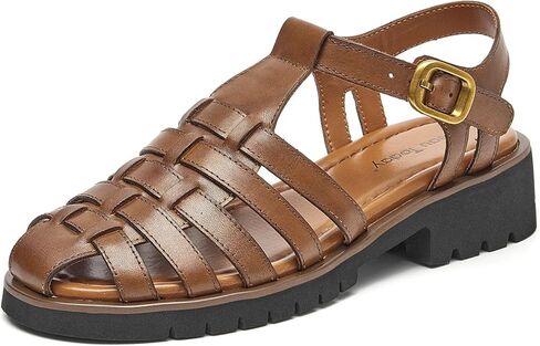 Beau Today Womens Platform Sandals Fisherman Sandals ، صندل مصارع مكتنزة للنساء ، وصندل من جلد أخمص القدمين مغلق ، وأزياء مريحة خفيفة الوزن مع إبزيم قابلة للتعديل in Kuwait