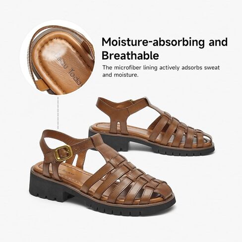 Beau Today Womens Platform Sandals Fisherman Sandals ، صندل مصارع مكتنزة للنساء ، وصندل من جلد أخمص القدمين مغلق ، وأزياء مريحة خفيفة الوزن مع إبزيم قابلة للتعديل in Kuwait