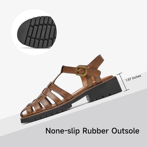 Beau Today Womens Platform Sandals Fisherman Sandals ، صندل مصارع مكتنزة للنساء ، وصندل من جلد أخمص القدمين مغلق ، وأزياء مريحة خفيفة الوزن مع إبزيم قابلة للتعديل in Kuwait