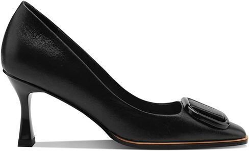 Women's Genuine Leather Square Toe Handmade Stiletto Mid Heels Pumps Shoes with Buckle in Saudi Arabia