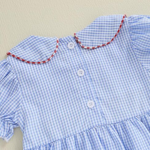 Little Baby Girl Back to School Clothes Embroidery Plaid Dresses Short Sleeve Smocked Dress Summer Princess Outfit in Kuwait