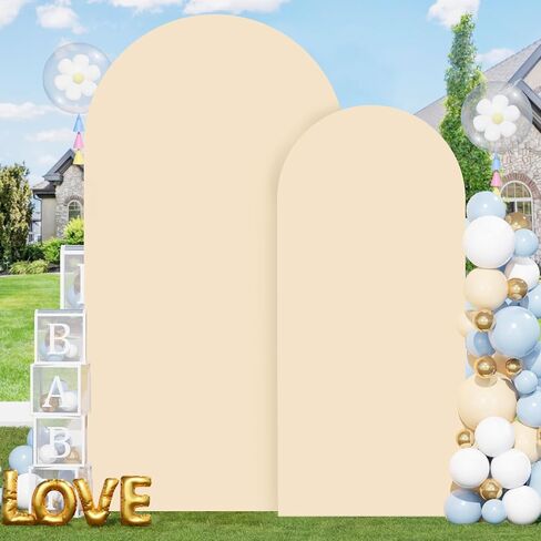 FOTSHARER Arch Backdrop Stand and Cover Set 7.2FT 6FT Balloon Arch Stand and Beige Arch Covers Stretchy Backdrop Set of 2 Gold Wedding Arch Frame for Birthday Party Ceremony Banquet Decoration in Saudi Arabia
