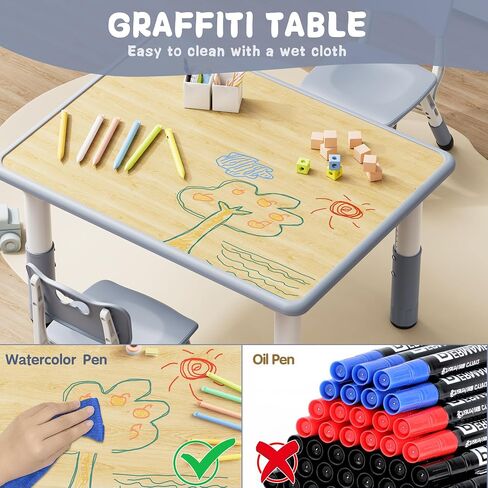 طاولة Brelley Kids ومجموعة كراسي ، ومكتب طفل قابل للتعديل 31.5 "L x 23.6" W ومجموعة كرسي ، سطح المكتب على الجدران ، الفصل الدراسي/الرعاية النهارية/المنزل ، طاولة الأطفال المتعددة للأعمار 2-8 in Kuwait