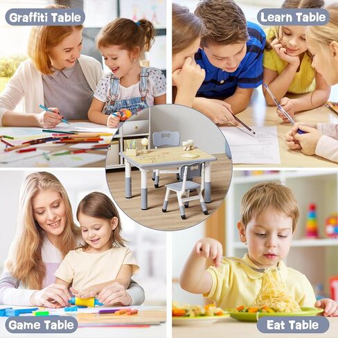 طاولة Brelley Kids ومجموعة كراسي ، ومكتب طفل قابل للتعديل 31.5 "L x 23.6" W ومجموعة كرسي ، سطح المكتب على الجدران ، الفصل الدراسي/الرعاية النهارية/المنزل ، طاولة الأطفال المتعددة للأعمار 2-8 in Kuwait