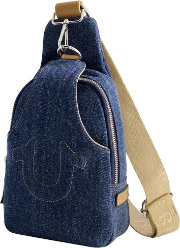 True Religion Women's Sling Bag, Denim Small Travel Backpack with Adjustable Shoulder Crossbody Strap, Light Blue in Saudi Arabia
