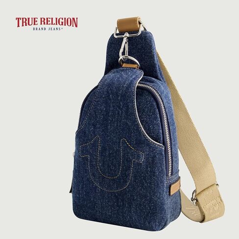 True Religion Women's Sling Bag, Denim Small Travel Backpack with Adjustable Shoulder Crossbody Strap, Light Blue in Saudi Arabia