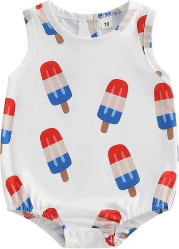 4th of July Newborn Baby Girl Boy Outfit Popsicle Print Sleeveless Romper Independence Day Summer Clothes in Saudi Arabia