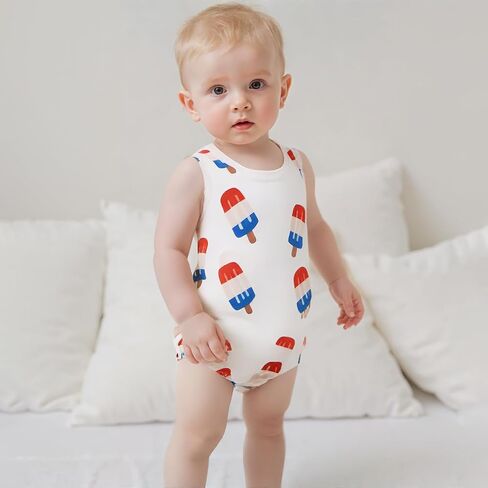 4th of July Newborn Baby Girl Boy Outfit Popsicle Print Sleeveless Romper Independence Day Summer Clothes in Saudi Arabia