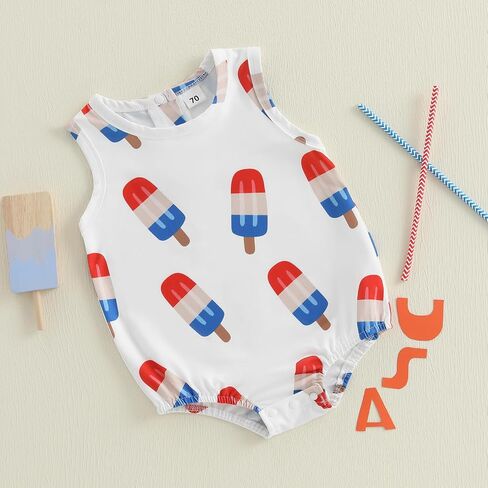 4th of July Newborn Baby Girl Boy Outfit Popsicle Print Sleeveless Romper Independence Day Summer Clothes in Saudi Arabia