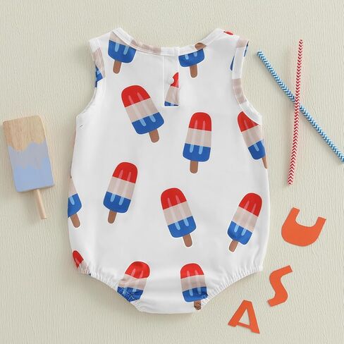 4th of July Newborn Baby Girl Boy Outfit Popsicle Print Sleeveless Romper Independence Day Summer Clothes in Saudi Arabia