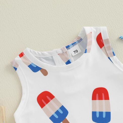 4th of July Newborn Baby Girl Boy Outfit Popsicle Print Sleeveless Romper Independence Day Summer Clothes in Saudi Arabia