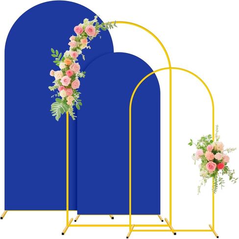 Fuhsy Metal Arch Backdrop Stand and Cover من 3 حواف معدنية مع المعادن مع غلاف خلفي القوس الأزرق الأزرق دندا 6 أقدام و 5 أقدام و 4 أقدام الإطارات قوس مستقرة للعرائس دش الطفل حفل عيد ميلاد الحفل in Kuwait