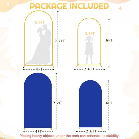 Fuhsy Metal Arch Backdrop Stand and Cover من 3 حواف معدنية مع المعادن مع غلاف خلفي القوس الأزرق الأزرق دندا 6 أقدام و 5 أقدام و 4 أقدام الإطارات قوس مستقرة للعرائس دش الطفل حفل عيد ميلاد الحفل in Kuwait