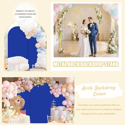 Fuhsy Metal Arch Backdrop Stand and Cover من 3 حواف معدنية مع المعادن مع غلاف خلفي القوس الأزرق الأزرق دندا 6 أقدام و 5 أقدام و 4 أقدام الإطارات قوس مستقرة للعرائس دش الطفل حفل عيد ميلاد الحفل in Kuwait