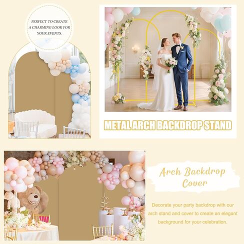 Fuhsy Metal Arch Backdrop Stand and Cover من 3 حواف معدنية مع المعادن مع غلاف خلفي القوس الأزرق الأزرق دندا 6 أقدام و 5 أقدام و 4 أقدام الإطارات قوس مستقرة للعرائس دش الطفل حفل عيد ميلاد الحفل in Saudi Arabia