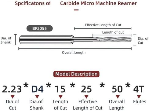 Carbide Drilling Tool Machine CNC Spiral Flute External Cooling Reamer PRO for Aluminum Diameter 3.4-3.95(3.66xD4x15x25x50-4T) in Saudi Arabia