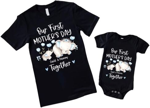 NAZENTI Personalized Our First Mothers Day Matching Shirts, Mom Baby Matching Outfits Mothers Day 2023, Elephant shirt in Kuwait