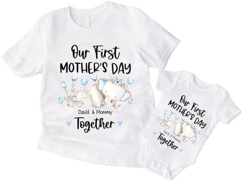 NAZENTI Personalized Our First Mothers Day Matching Shirts, Mom Baby Matching Outfits Mothers Day 2023, Elephant shirt in Kuwait