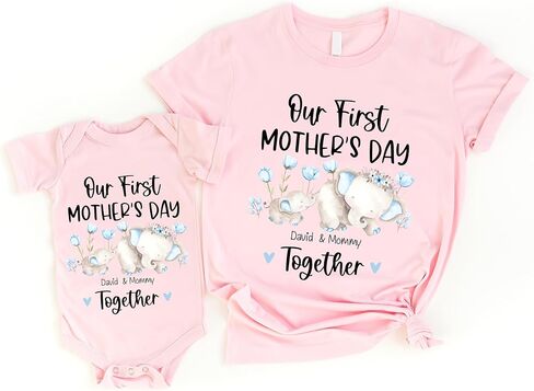 NAZENTI Personalized Our First Mothers Day Matching Shirts, Mom Baby Matching Outfits Mothers Day 2023, Elephant shirt in Kuwait
