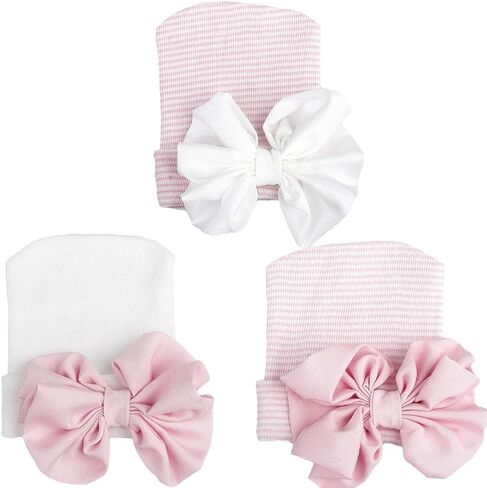 Newborn Baby Hospital Hat Infant Cap with Big Bow | Cute Knot Nursery Beanie, Suitable for 0-3 months,Soft and comfortable. in Saudi Arabia