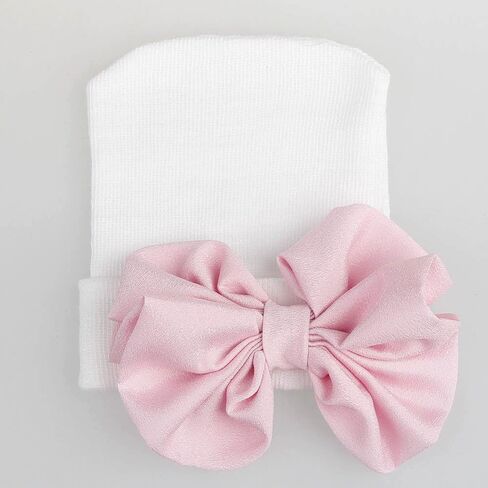Newborn Baby Hospital Hat Infant Cap with Big Bow | Cute Knot Nursery Beanie, Suitable for 0-3 months,Soft and comfortable. in Saudi Arabia