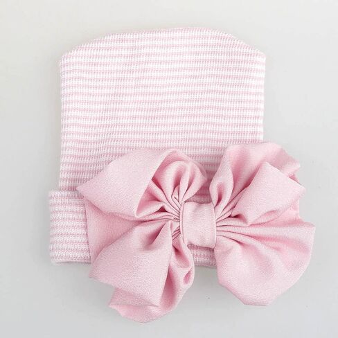 Newborn Baby Hospital Hat Infant Cap with Big Bow | Cute Knot Nursery Beanie, Suitable for 0-3 months,Soft and comfortable. in Saudi Arabia