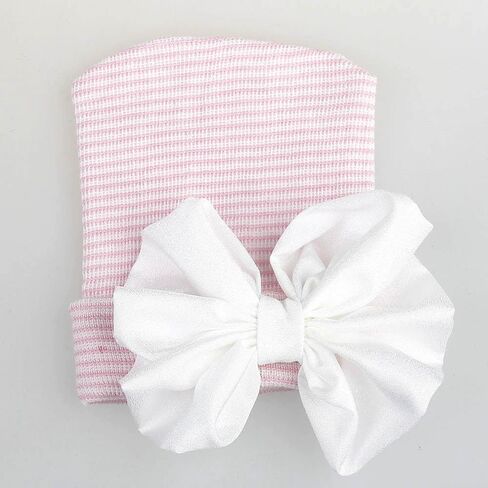 Newborn Baby Hospital Hat Infant Cap with Big Bow | Cute Knot Nursery Beanie, Suitable for 0-3 months,Soft and comfortable. in Saudi Arabia