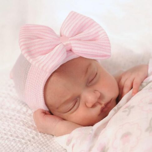 Newborn Baby Hospital Hat Infant Cap with Big Bow Soft Cute Knot Nursery Beanie in Saudi Arabia