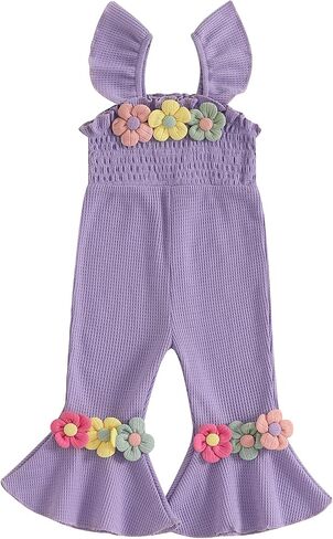 Strawberry Jumpsuit Toddler Girl Flare Romper Baby Bell Bottoms Floral Print Wide Leg Overalls Sleeveless Playsuit in Saudi Arabia