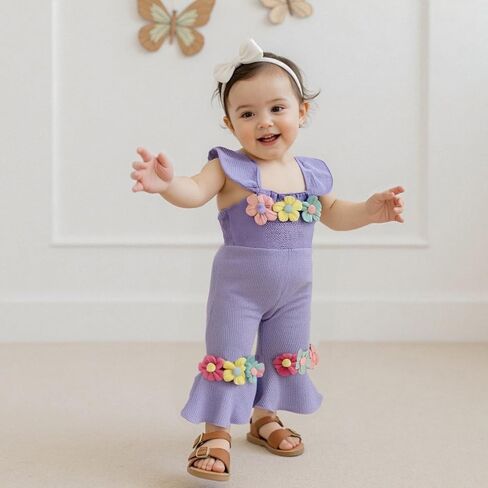 Strawberry Jumpsuit Toddler Girl Flare Romper Baby Bell Bottoms Floral Print Wide Leg Overalls Sleeveless Playsuit in Saudi Arabia