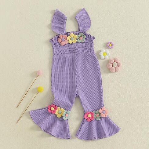 Strawberry Jumpsuit Toddler Girl Flare Romper Baby Bell Bottoms Floral Print Wide Leg Overalls Sleeveless Playsuit in Saudi Arabia
