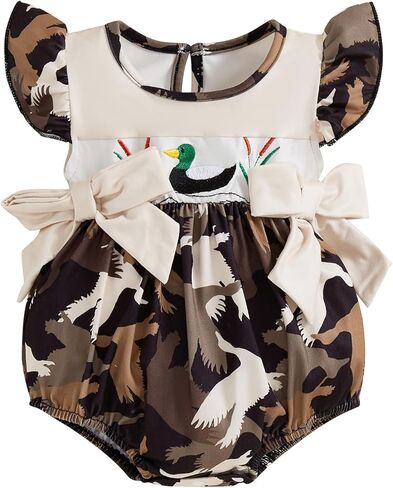 بطة صيد ملابس الأطفال الرضيع فتيات الأطفال مالارد بطة مطرزة بذرة كاموفيلاج فقاعة رومبير صيف الكشكشة in Kuwait