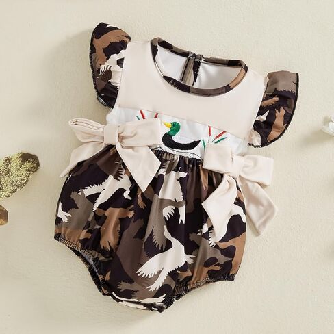 بطة صيد ملابس الأطفال الرضيع فتيات الأطفال مالارد بطة مطرزة بذرة كاموفيلاج فقاعة رومبير صيف الكشكشة in Kuwait