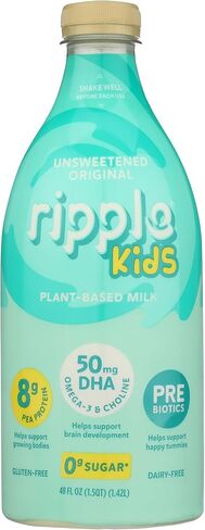 Ripple Kids Unsweetened Non-Dairy Milk | 8g Protein Per Serving | Pediatrician Approved | Non GMO, Lactose Free, Nut Free, Soy Free, Gluten Free | 48 oz Recyclable Bottle in Saudi Arabia